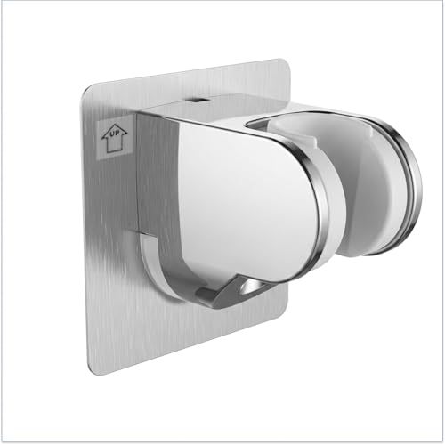 Adhesive Shower Head Holder, No Drill Wall Mount Adjustable Handheld Showerhead Bracket for Bathroom, RV, Kids Shower（Chrome） - style: Silver