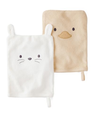 Carter's Baby 6-Pack Washcloths, Soft Velour, 2pk Yellow/Ivory | Soft baby washcloths with plush velour texture, playful animal faces, and hanging loops for easy bath-time use - color: 2pk Yellow/Ivory