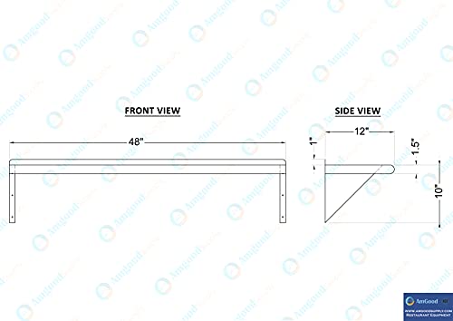 AmGood 48" Long X 12" Deep Stainless Steel Wall Shelf | NSF Certified | Appliance & Equipment Metal Shelving | Kitchen, Restaurant, Garage, Laundry, Utility Room - size: 48" Long X 12" Deep