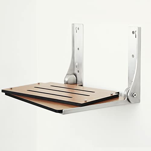 Seachrome SHAF-185155-PTS-S-SL High Back Silhouette Folding Wall Mount Shower Bench, Teak Seat with Silver Frame - color: Teak Seat With Silver Frame