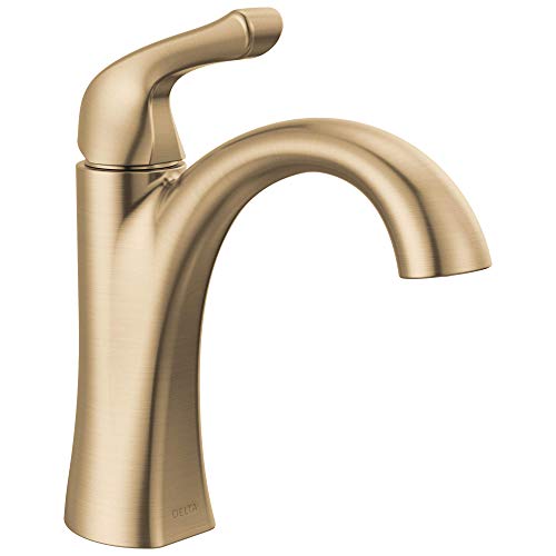 Delta Arvo Brushed Gold Bathroom Faucet 1 Hole, Single Hole Bathroom Sink Faucet for Vanity, Push-Pop Drain Assembly, Champagne Bronze 15840LF-CZ - color: Champagne Bronze