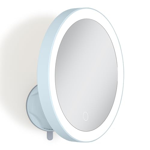 Zadro Zado 8.25-Inch x 6.9-Inch Round LED Lighted Wall Mounted Suction Cup Makeup Mirror with 10X Magnification and Touch Controls (French Blue) - color: French Blue