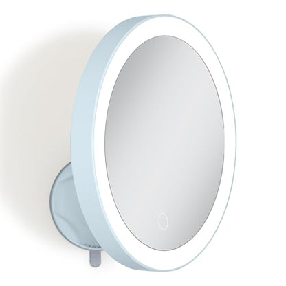 Zadro Zado 8.25-Inch x 6.9-Inch Round LED Lighted Wall Mounted Suction Cup Makeup Mirror with 10X Magnification and Touch Controls (French Blue) - color: French Blue
