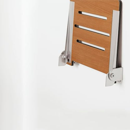 Seachrome 18 inch Silhouette Slimline Folding Wall Mount Shower Bench Seat, Teak Seat with Silver Frame - color: Teak Seat With Silver Frame