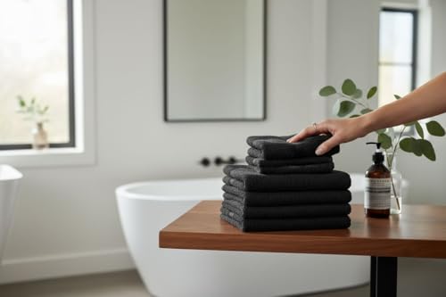 Mango Gifts 100% Cotton Hand Towels Set of 2, 16 x 28 Inch, Soft Combed Cotton, Highly Absorbent, Quick Dry, Sustainable Towels for Bathroom, Hotel, Spa, Dorm, Black - color: Black