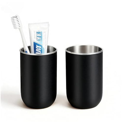 Unbreakable Stainless Steel Toothbrush Holder Tumbler Cup for Bathroom 13oz | Reusable Kids Bathroom Tumbler Cup & Tooth Brush Holder, Mens Countertop Toothpaste Organizer Storage Set, Black 2 Pack - color: Black