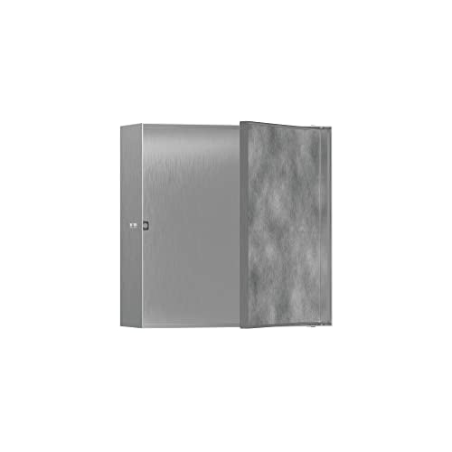 hansgrohe XtraStoris Rock Recessed Wall Niche with Tileable Door 12"x 12"x 4" in Brushed Stainless Steel, 56085800 - color: Brushed Stainless Steel, size: 12"x 12"x 4"
