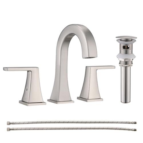 Bathroom Faucets for Sink, 2 Handle Widespread Bathroom Sink Faucet, 3 Hole Modern Stainless Steel Faucet with Pop-up Drain and Water Supply Lines, Brushed Nickel - color: Brushed Nickel