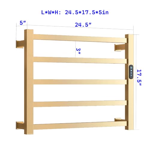 5 Bar Luxury Heated Towel Rack for Bathroom, Wall Mounted Electric Towel Warmer Rack with Timer & Temperature Control, Stainless Steel Towel Heater for Bathroom(Brushed Gold) - size: 5 Bars