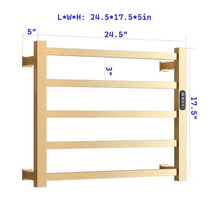 5 Bar Luxury Heated Towel Rack for Bathroom, Wall Mounted Electric Towel Warmer Rack with Timer & Temperature Control, Stainless Steel Towel Heater for Bathroom(Brushed Gold) - size: 5 Bars