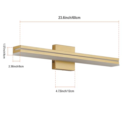 SineRise LED Modern Bathroom Vanity Light Fixtures (24-Inch, 3000K/4000K/6000K, Dimmable), Gold Modern Acrylic Bathroom Wall Lighting Fixtures Over Mirror - color: Gold, size: 24-Inch