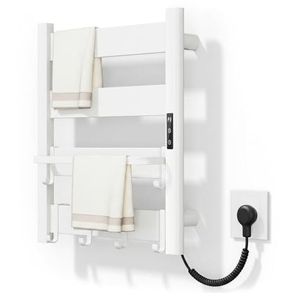 Wall Mounted Heated Towel Rack, 4-Bar Towel Warmer for Bathroom | PTC Fast Heating Up to 170°F in 6 Minutes, Adjustable Temperature 110–170°F, 2–12H Timer, Space Aluminum, Matte White - color: White, size: 4-Bars