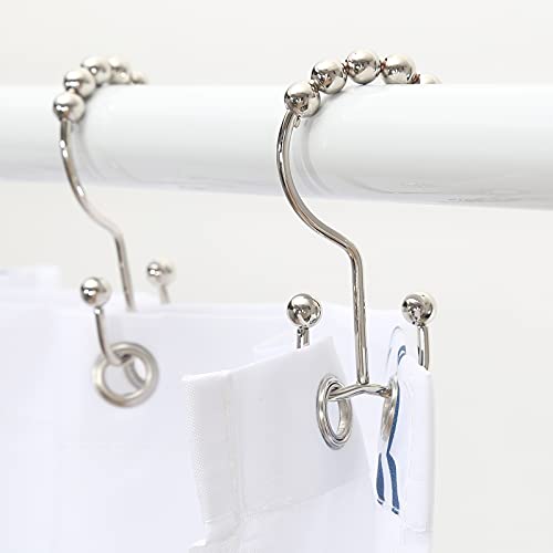 Shower Curtain Hooks, Goowin Shower Curtain Rings, Stainless Steel Shower Curtain Hooks Rust Proof Free Sliding Double Shower Hooks for Curtain, Shower Curtains & Liners (Nickel) - color: Nickel