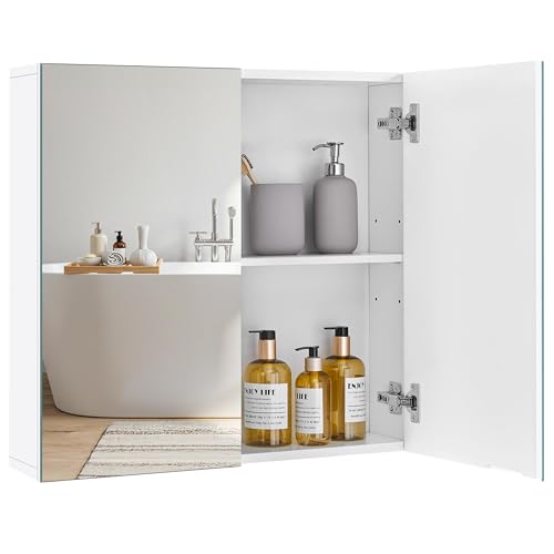 Yaheetech Bathroom Wall Mount Medicine Cabinet with Frameless Mirror Doors | Storage Cupboard with Adjustable Shelf for Living Room, Laundry Room, Mudroom, Bathroom Mirror Cabinet - style: 2 Doors