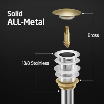 KES Bathroom Sink Drain with Overflow Pop Up Matte Black Brass & Stainless | 304 Stainless Steel & Brass Pop-Up, Rustproof 3-Piece Anti-Leak Seal, Fits 1.6-1.9" Hole, Adapter & PTFE Tape Included - color: Matte Black, style: With Overflow, 1 Pack