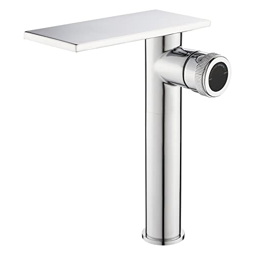 becola Modern Chrome Bathroom Faucet，Tall Waterfall Faucet for Bathroom Sink，Single Hole Cold and Hot Basin Mixer Tap，Single Handle Vanity Faucet with Adjust Knobs and Two Supply Lines - color: Chrome, size: Tall