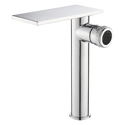 becola Modern Chrome Bathroom Faucet，Tall Waterfall Faucet for Bathroom Sink，Single Hole Cold and Hot Basin Mixer Tap，Single Handle Vanity Faucet with Adjust Knobs and Two Supply Lines - color: Chrome, size: Tall