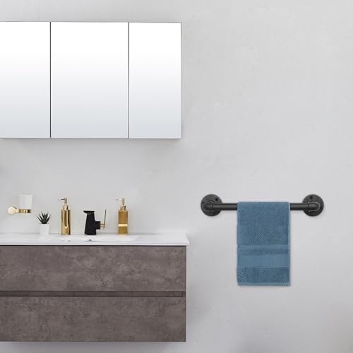 Industrial Pipe Towel Rack Towel Bar, Heavy Duty Wall Mounted Rustic Farmhouse Bath Towel Holder for Bathroom (Black, 16 inch) - color: Black, size: 16 Inch