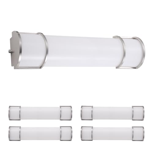 ASD LED 24" Vanity Flush Mount Light Fixture, Linear Bathroom Lighting Bar | 3CCT, Dimmable, Energy Star, ETL Listed | 25W 1950LM 3000-5000K 120V | Long Bath Wall Sconce Over Mirror | Nickel, 4 Pack - color: Brushed Nickel | Half Cylinder, size: 120V | 24