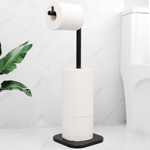 Toilet Paper Holder Stand, Free Standing Tissue Paper Storage for Bathroom, Stainless Steel Toilet Paper Stand with Reserve for 5 Roll Weighted Base Bathroom Toilet Roll Holder(Matte Black) - color: Matte Black