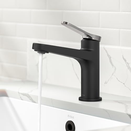 KRAUS Indy Single Handle One Hole Bathroom Sink Faucet in Spot-Free Brushed Nickel/Matte Black, KBF-1411SFBNMB - color: Spot Free Brushed Nickel/Matte Black, style: Basin + Pop-Up Drain