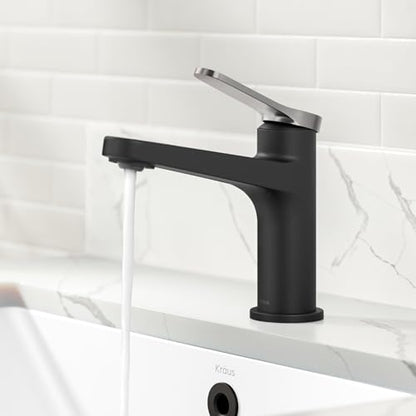 KRAUS Indy Single Handle One Hole Bathroom Sink Faucet in Spot-Free Brushed Nickel/Matte Black, KBF-1411SFBNMB - color: Spot Free Brushed Nickel/Matte Black, style: Basin + Pop-Up Drain