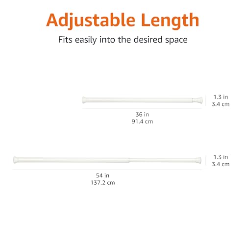 Amazon Basics No Drill Spring Tension Curtain Rod, Adjustable Length 36-54", Classic Finial, White - color: White, size: 36-54"