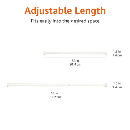 Amazon Basics No Drill Spring Tension Curtain Rod, Adjustable Length 36-54", Classic Finial, White - color: White, size: 36-54"