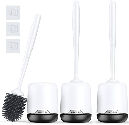 Toilet Brush Set with Ventilated Holder - 3 Packs, Silicone Toilet Bowl Brush - Floor Standing & Wall Mounted Scrubber - color: Black, size: 3 Pack