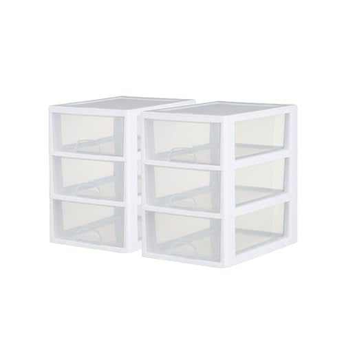 Sterilite 6-Pack Stacking Drawer, Clear Storage Closet Organizer, 6 Quart, White Frame - Stackable Plastic Drawers and Containers for Bedroom, Clothes, Dresser, Vanity, and Makeup Organization - size: 6 Quart, style: 6 Pack