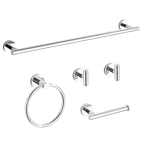 Chrome Bathroom Hardware Set 5 Piece with Towel Racks for Bathroom, SUS304 Stainless Steel Bath Towel Bar Set, 24 Inch Wall Mounted Accessories Kit… - color: Chrome