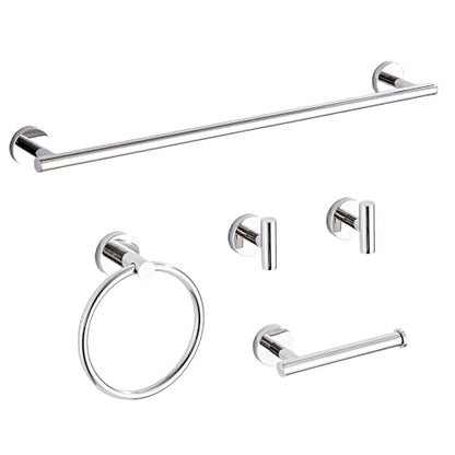 Chrome Bathroom Hardware Set 5 Piece with Towel Racks for Bathroom, SUS304 Stainless Steel Bath Towel Bar Set, 24 Inch Wall Mounted Accessories Kit… - color: Chrome