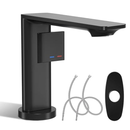 Modern Single Hole Bathroom Faucet, Luxury Matte Black Bathroom Sink Faucet | Solid Brass Body & Premium Ceramic Valve, Centerset 4 Inch, Spot-Free Finish & Anti-Splash Design - color: Matte Black（Set of 1)