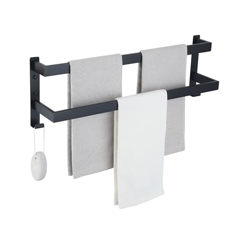Double Towel Bar Towel Racks for Bathroom, Bath Towel Holders Wall Mount, Stainless Steel Towels Shelves Towel Rail, 2-Tiers (Matte Black, 24 Inches) - color: Matte Black, size: 24 Inches
