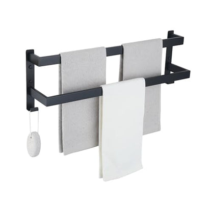 Double Towel Bar Towel Racks for Bathroom, Bath Towel Holders Wall Mount, Stainless Steel Towels Shelves Towel Rail, 2-Tiers (Matte Black, 24 Inches) - color: Matte Black, size: 24 Inches