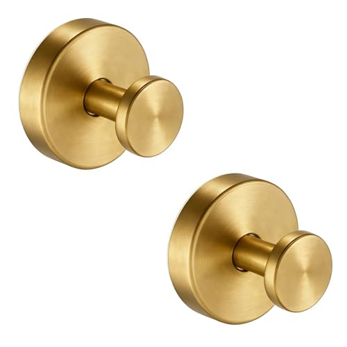 Suction Cup Towel Hooks for Bathroom Glass Mirror, Brushed Gold | Premium Stainless Steel | Damage-Free Twist Lock Adhesion | Rustproof Wall Hangers for Mirrors, Tiles & Windows - color: Brushed Gold, size: 2 Pack
