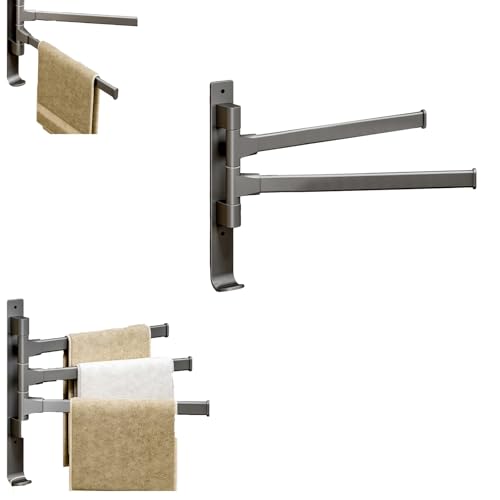 180° Swivel Towel Rack, Thicken 1-4 Arm Towel Bar, No Drill Towel Rack, Space Saving Wall Mounted Towel Holder with Hook, Swing Out Towel Hanger for Bathroom Kitchen Use (2 Arm) - color: 2 Arm