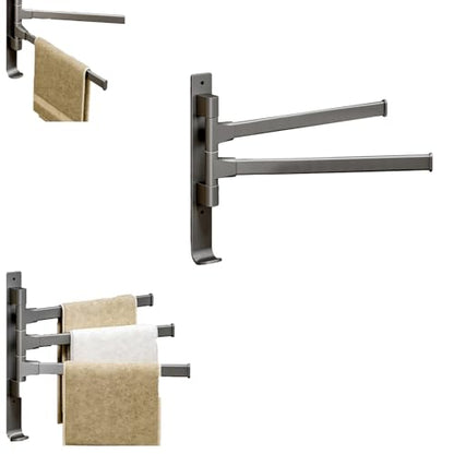 180° Swivel Towel Rack, Thicken 1-4 Arm Towel Bar, No Drill Towel Rack, Space Saving Wall Mounted Towel Holder with Hook, Swing Out Towel Hanger for Bathroom Kitchen Use (2 Arm) - color: 2 Arm