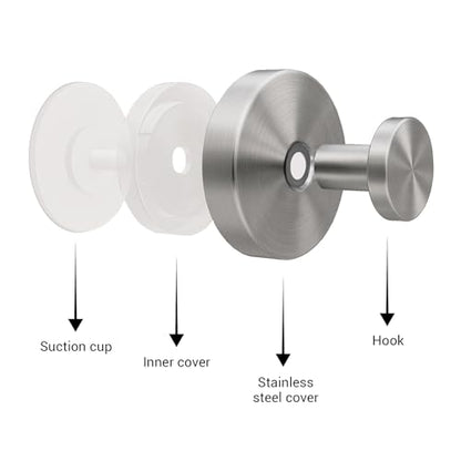 Suction Cup Hooks for Shower - 4 Pack, Matte Chrome - Stainless Steel, Strong Suction, No Drill, Removable Hanger, Tile Bathroom Kitchen Wall, Glass Door, Mirror Hook Hanging Robe, Towel Holder - color: Matte Chrome
