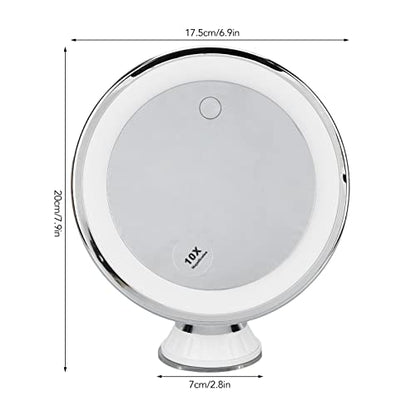 10X Magnifying Makeup Mirror with Lights, Rechargeable Powerful Locking Suction Cup Bathroom Shower 360 Degree Rotation Portable Cosmetic Intelligent Switch for Home Travel Lighted Vanity Tabletop