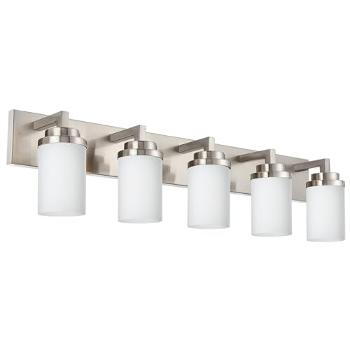 TODOLUZ Brushed Nickel Bathroom Light Fixtures, 5-Lights Modern Vanity Lighting Over Mirror, Farmhouse Wall Mount Lamp for Bedroom Kitchen - color: Brushed Nickel, size: 5-Lights