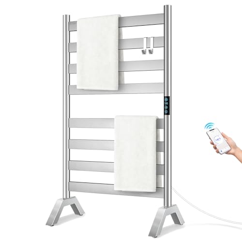 Heated Towel Rack Freestanding & Wall-Mounted, WiFi 8 Bar Towel Warmer Rack | WiFi Control, Extra-Wide Heating, Child Safety Lock, 1-24H Timer & Multi-Level Temp, Stainless Steel, Plug-in, Brushed Nickel - color: Brushed Nickel