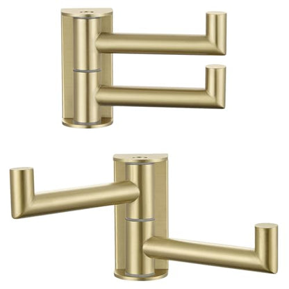 Angle Simple Swivel Hooks, Robe Towel Hook Brushed Gold, 2 Pack | Sturdy SUS304 Stainless Steel, Foldable Hand Towel Holder for Bathroom Kitchen Closet RV, Screws Wall Mount - color: Brushed Gold, size: 2 Pack
