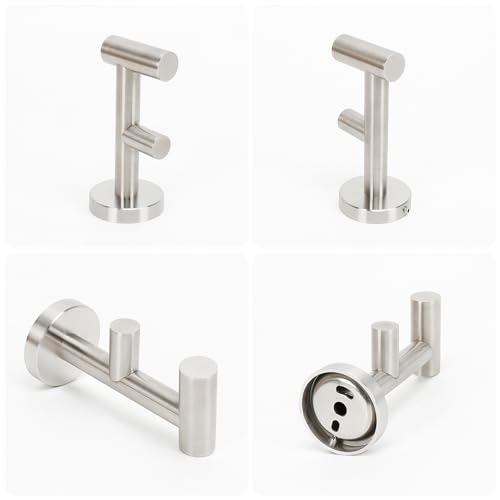 NearMoon Bathroom Double Towel Hook- SUS304 Stainless Steel Robe Towel Holder, Heavy Duty Double Coat Hook for Bathroom Livingroom Kitchen Wall Mounted (Brushed Nickel-F, 2 Pack) - style: Brushed Nickel-F