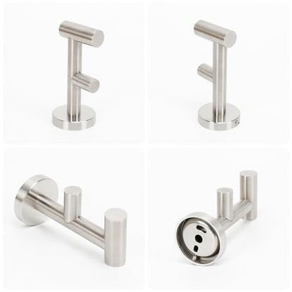 NearMoon Bathroom Double Towel Hook- SUS304 Stainless Steel Robe Towel Holder, Heavy Duty Double Coat Hook for Bathroom Livingroom Kitchen Wall Mounted (Brushed Nickel-F, 2 Pack) - style: Brushed Nickel-F