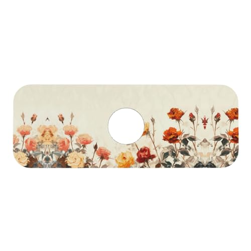 Diatomite Faucet Mat for Kitchen Sink & Bathroom Counter, Super Absorbent Water Sink Protectors Prevent Moisture Buildup, Sink Splash Guard 15×5.5 Inch - color: Flower1