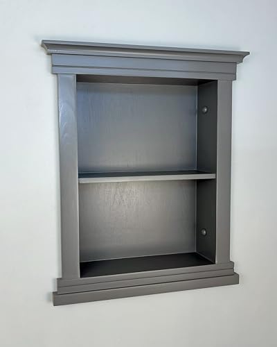 14x18 Elliot Craftsman Recessed Wood Wall Niche, Open Medicine Cabinet Replacement, in The Wall Bathroom Cabinet Insert Shelves, Made in North America, NO MDF, Plain, Dark Gray - color: Dark Gray Plain