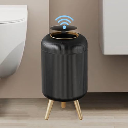 URALFA Motion Sensor Trah Can Bathroom, 3 Gal Automatic Trash Can with Lid | Touchless Sensor Garbage Can with Removable Legs, Smart Waterproof Trash Bin for Bedroom, Office, Restroom, Black and Gold - color: Black, style: Automatic with Legs