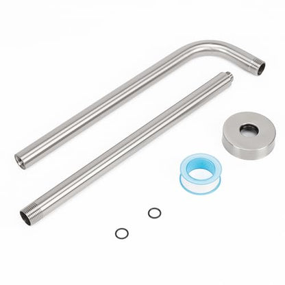 Shower Arm with Flange and Teflon Tape, Wall Mounted Shower Pipe 304 Stainless Steel Extension Arm for Fixed Shower Head & Handheld (24 Inch, Brushed Nickel) - color: Brushed Nickel, style: 24 Inch