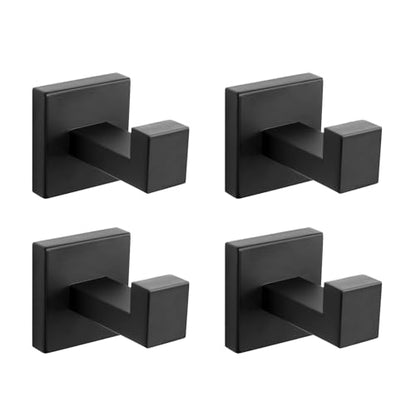 NearMoon Bath Towel Hooks -SUS304 Stainless Steel Square Clothes Robe Hooks Hanger, Heavy Duty Coat Hooks for Bathroom Livingroom Hotel Kitchen Garage, Wall Mounted (4 Pack, Matte Black) - color: Matte Black